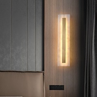 Applique murale LED moderne minimaliste en cuivre massif et albâtre, lumière blanc chaud 3000K pour mur de fond, salon, escalier, couloir