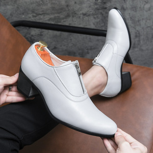 Chaussures de <span class=keywords><strong>mariage</strong></span> pour hommes en cuir PU à talon bloc, taille 37-44, à enfiler, antidérapantes, blanches - Product Image 6