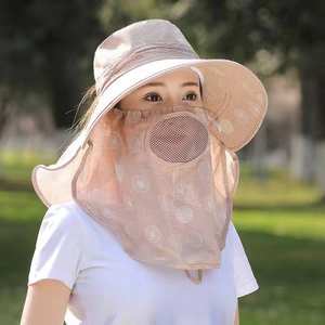 Chapeau bob d'été pour femme à large bord avec protection faciale et cou, respirant, anti-UV, idéal pour le travail en extérieur et la cueillette du thé - Product Image 3