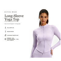 Veste pour femme violette en polyester et nylon, à fermeture éclair intégrale, col montant, manches longues, coupe ajustée, vêtement d'entraînement, commande en gros