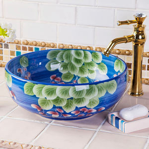 Lavabo de salle de bain européen en émail rétro coloré Lavabo en céramique à motif d'art Jingdezhen - Product Image 3