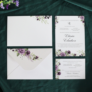 Invitation de <span class=keywords><strong>mariage</strong></span> française personnalisée en papier scintillant avec motif floral violet, carte RSVP et enveloppe - Product Image 4