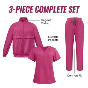 Ensemble de 3 pièces de blouses médicales en gros pour femmes, uniformes d'infirmières en rayonne douce avec veste, personnalisables avec logo, pour le personnel de santé 42192+52002 - Product Image 3