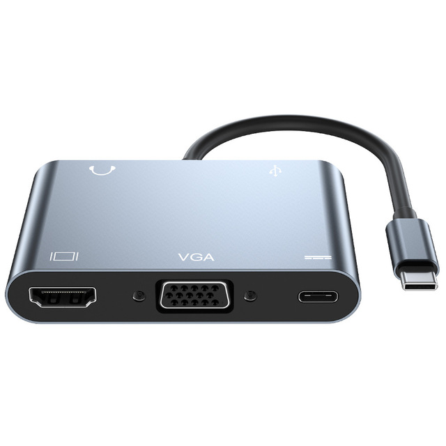 Cantell 5 in 1 Usb C Hub for Mac iPad Pro Dongle Type C to 4K HDTV VGA PD Charging 3.5mm Headphone Jack Usb 3.0 Hub Adapter