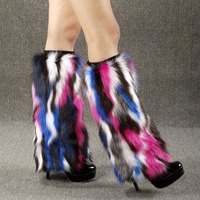 Bottes-chaussettes en fausse fourrure de renard en fibre acrylique pour femmes, longues ou courtes, chauffe-jambes pour spectacles automne/hiver, pour rester au chaud