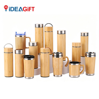Mug à café en acier inoxydable à double paroi avec couvercle en bambou personnalisé, 350 ml, 450 ml, 500 ml, thermos à vide, bouteille d'eau en bambou avec poignée