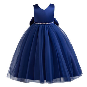 Stile europeo Hepburn ragazza abiti da sposa bambino principessa abito di compleanno per 12Y con scollo a V abiti da ragazza grande con fiocco - Product Image 1