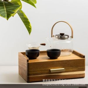 Wooden <b>Tea</b> Bag Storage Drawer <b>Tea</b> <b>Box</b> Rectangle Tabletop Mount Solid Color Organizers For <b>Tea</b> And Teaware - Product Image 2