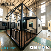 AURACON Maison conteneur préfabriquée en acier extensible à double aile de 20 pieds, 2 chambres, maison modulaire, salons, étanche