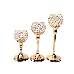 Dibei-Bougeoir en métal fait main pour décoration de fête de mariage, perles de cristal argentées et dorées