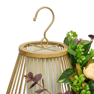 Artificial Hanging Floral Basket with Greenery Vine Decorative Metal Frame Planter for Home Garden <b>Wall</b> Decor - Product Image 3