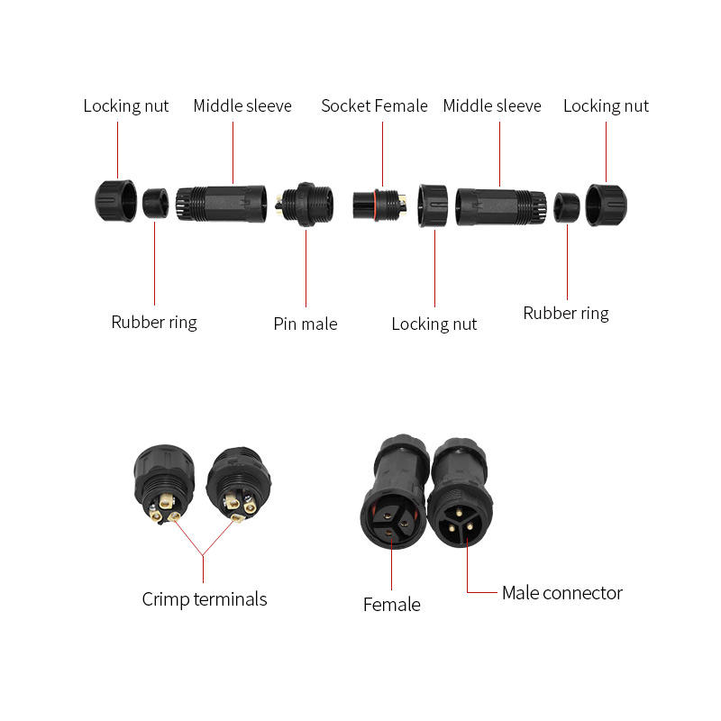 M20 IP68 Waterproof Power Connector 2-4 Pin Solderless 20A Plug