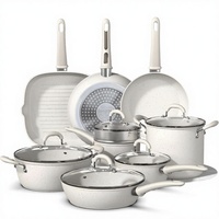 Ensemble de casseroles et poêles de 24 pièces, batterie de cuisine en céramique antiadhésive, couvercle en verre, compatible induction, sans PFAS/PTFE/PFOA/PFOS, compatible four et lave-vaisselle