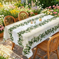 Nappe Imprimée Fleurs Blanches et Feuilles Vertes Imperméable en Polyester Prix Usine pour Jardin, Salle à Manger, Décoration Maison - Vente Chaude