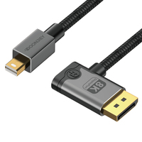 Câble Mini DP vers DP plaqué or avec gaine tressée pour projecteur, ordinateur portable, moniteur, HDTV avec port à angle gauche