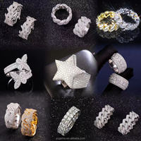 Bague style hip-hop en argent 925 plaqué or 18 carats, sertie de moissanite VVS avec certificat GRA, taille brillant ronde, motif étoile glacée, en promotion