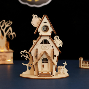 Puzzle <span class=keywords><strong>en</strong></span> bois <span class=keywords><strong>3D</strong></span> personnalisé pour Halloween, maison fantôme éducative de <span class=keywords><strong>dessin</strong></span> <span class=keywords><strong>animé</strong></span> à faire soi-même pour les enfants de 5 à 7 ans - Product Image 2