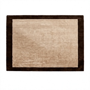 Tapis de luxe beige en laine tuftée à la main, couleur unie, avec bordure marron foncé, tapis moderne pour la décoration du salon et de la chambre - Product Image 2