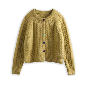 Women's Cable Knit <b>Cardigan</b> Loose Round Neck Autumn Winter Sweater Coat Vintage Anti Pilling - Product Image 1