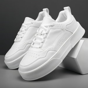 Chaussures de skate décontractées haut de gamme pour hommes avec semelle épaisse en cuir blanc et design ventilé ajouter aux chaussures de <span class=keywords><strong>sport</strong></span> décontractées - Product Image 4
