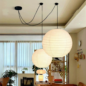 Lampe suspendue en <span class=keywords><strong>papier</strong></span> <span class=keywords><strong>de</strong></span> <span class=keywords><strong>riz</strong></span> Wabi Sabi japonaise, style nordique minimaliste, lampe ronde suspendue, éclairage <span class=keywords><strong>de</strong></span> plafond pour salon - Product Image 2