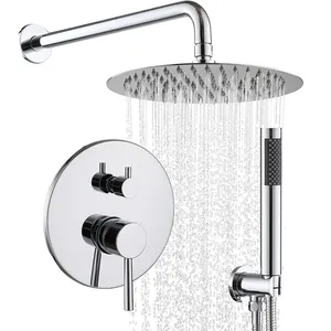 New 2024 Bathroom Round Shower Head Faucet Wall Mounted Hidden Brass Black Shower Faucet Mixer Sets