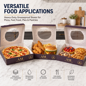 Boîte à pizza en carton ondulé personnalisée avec fenêtre transparente anti-buée et couvercle à charnière pour l'emballage alimentaire, la livraison à emporter et la livraison à domicile - Product Image 3