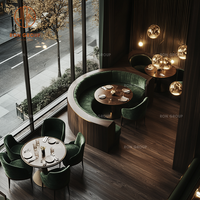 Ensemble de meubles de restaurant commercial de luxe, banquette incurvée en velours, ensemble de tables rondes et chaises en bois
