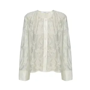 MADEINOST style micro-transparent silk embroidered round neck top