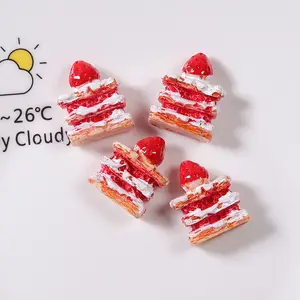 Wholesale flatback simulation strawberry crepe cake design resin cabochon