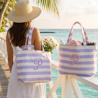 Sac fourre-tout en toile personnalisé avec impression POD, broderie et rayures, à porter à l'épaule