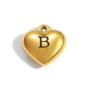 Colgante de corazón de acero inoxidable con letras del alfabeto para hacer collares, accesorios de joyería DIY, tamaño mediano, texto cóncavo impermeable - Product Image 3