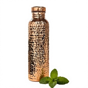 Handmade Copper Water <b>Bottle</b> With Hammered Texture Portable <b>Vintage</b> Design For Travel - Product Image 1
