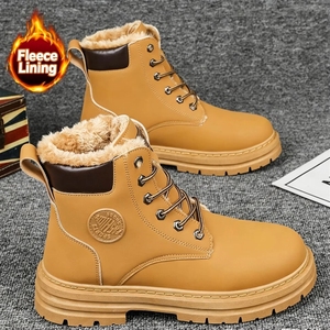 Chaussures d'hiver décontractées pour hommes, bottes de travail jaunes de haute qualité, style britannique, en coton épais, chaudes, pour la neige - Product Image 1