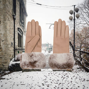 หนังแกะเกรดพรีเมียมคุณภาพสูง นุ่มพิเศษ ระบายอากาศได้ดี พร้อมขอบขนกระต่ายเร็กซ์แท้ สำหรับฤดูหนาว ขี่จักรยาน กิจกรรมกลางแจ้ง - Product Image 2