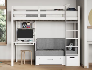 Modern Solid Wood High Sleeper with Futon & <b>Desk</b> <b>for</b> Kids <b>Bedroom</b> <b>White</b> - Product Image 3