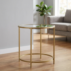 Table basse moderne ronde en verre doré avec structure en métal Honghe UNF-9023, assemblage requis - Product Image 1