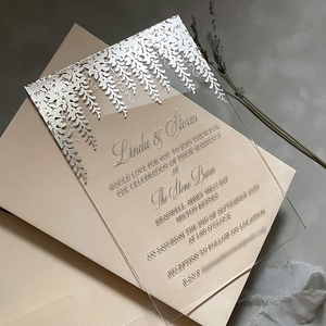 Illustration du lieu Invitations de mariage en acrylique Représentation en feuille d'or en relief Invitations en verre transparent Carte Enveloppe en velours - Product Image 2