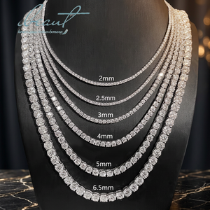 AMBER JEWELS Platinum Plated Silver Moissanite Round Brilliant Cut Luxury Link <b>Necklace</b> IGI Certified Unisex Wedding <b>Chain</b> - Product Image 2