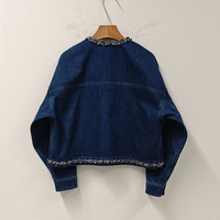 Veste en jean courte personnalisée pour femme, col rond, avec garniture en tweed, coupe ample, pour le quotidien et le bureau