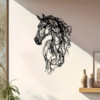 1 pièce Grande Sculpture Murale Abstraite de Cheval en Métal, Moderne, en Fer Forgé, Gravée, pour Extérieur et Intérieur, Effet Patiné, Thème Faune, Décoration Maison