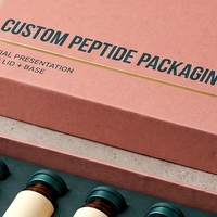 Boîte rigide personnalisée en carton gris avec couvercle et base roses pour flacons de peptides, 12 flacons et impression offset sur éponge, modèle artisanal 127