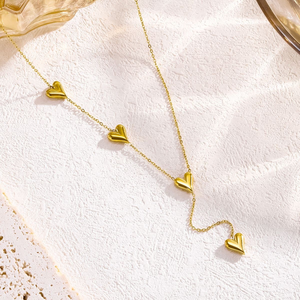 Luxury Four Hearts Y Shaped Tassel Necklace for Women Girls <b>Titanium</b> Steel 18K Gold Plated Colorfast Collarbone <b>Chain</b> Necklace - Product Image 1