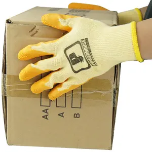 10 г полихлопковые перчатки для рук, плоские гладкие складчатые латексные резиновые защитные рабочие перчатки с покрытием ладони общего назначения для строительства