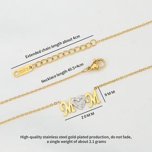 Gioielli di moda festa della <span class=keywords><strong>mamma</strong></span> regalo in acciaio inossidabile placcato oro lettera iniziale amore zircone <span class=keywords><strong>mamma</strong></span> nome collana - Product Image 4