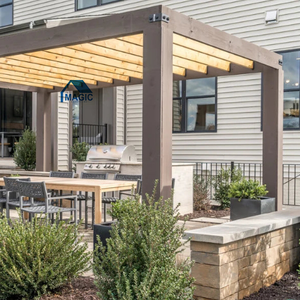 Magic Modern Motorized Aluminum <strong>Retractable</strong> <strong>Pergola</strong> with Waterproof Louvered Roof Bioclimatic Outdoor Patio Gazebo <strong>Canopy</strong> - Product Image 2