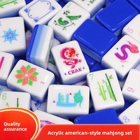 Tuiles de Mahjong en Cristal Américain Bleu Haut de Gamme, Sélectionées à la Main, avec Pieds Métalliques Pliants, pour 4 Joueurs, Ensemble Cadeau pour Usage Domestique, Sac de Rangement pour Échecs
