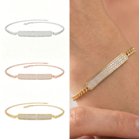 Gelang Batangan Perak Sterling S925 Berlapis Emas Desain Minimalis Elegan Trendi yang Dapat Disesuaikan dengan Hiasan Zirkonia Kubik