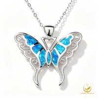 Collier papillon en argent sterling 925, filigrane ajouré, avec pendentif papillon en opale bleue, bijoux vintage pour femmes