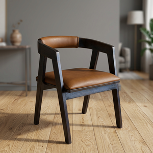 Modern Solid Wood <b>Frame</b> PU Leather Upholstered Dining Chair with Armrest Curved Back Comfortable Seat for Apartment Home - Product Image 2